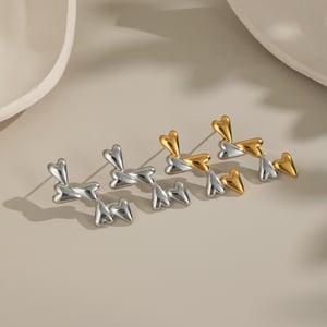 1 Pair Mixed Gold Heart Stainless Steel Stud Earrings h5 Picture2