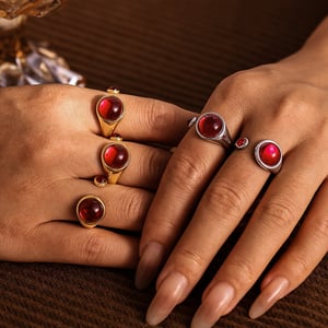 1 Piece Elegant Garnet Stainless Steel Gold Color Women's Gemstone Rings h5 Picture5