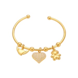 1 Piece Sophisticated Heart Stainless Steel Gold Color Zircon Women's Cuff Bracelets h5