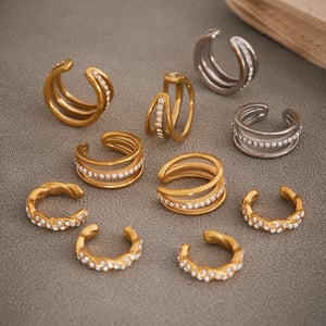 1 Pair Twist Circle Stainless Steel Gold Color Zircon Women's Ear Cuffs h5 Picture4