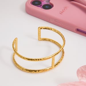 1 Piece Daily Hammered Texture Stainless Steel Gold Color Women's Cuff Bracelets h5 Picture6