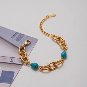 1 Piece Retro Calaite Beads Chain Stainless Steel Gold Color Women's Beaded Bracelets h5 Picture6