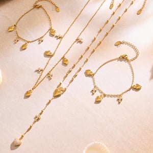Romantic Series Heart Cross Stainless Steel Gold Color Women's Jewelry Sets h5 Picture2