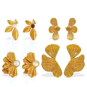 1 Pair Flower Stainless Steel Gold Color Stud Earrings h5 Picture4