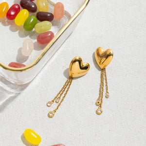 1 Pair Romantic Heart Tassel Stainless Steel Gold Color Women's Dangle Earrings h5