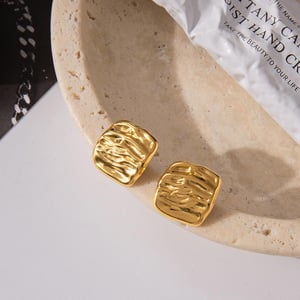 1 Pair Delicate Ripple Strip Stainless Steel Gold Color Women's Stud Earrings h5 Picture3