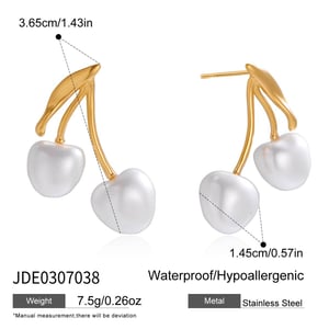 1 Pair Glamorous Cherry Stainless Steel Gold Color Women's Stud Earrings h5 Picture2