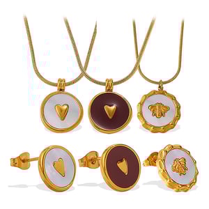 Enamel Heart Stainless Steel  Gold Color Necklace Set h5 Picture6