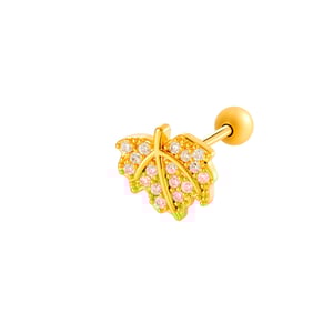 1 Piece Flower Heart Copper Gold Color Zircon Piercing Earring h5