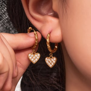 1 Pair Exquisite Heart Stainless Steel Gold Color Zircon Women's Drop Earrings h5 Picture4