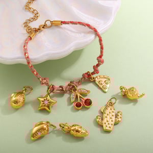 1 Piece Sweet Cherry Stainless Steel Gold Color DIY Pendant h5 Picture2