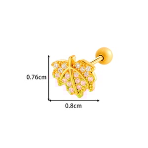 1 Piece Flower Heart Copper Gold Color Zircon Piercing Earring h5 Picture2