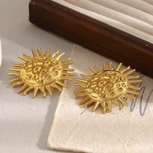 1 Pair Sun Hammered Texture Stainless Steel Gold Color Women's Stud Earrings h5 Picture5
