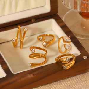 1 Piece Irregular Shape Stainless Steel Gold Color Zircon Gemstone Ring h5 Picture5