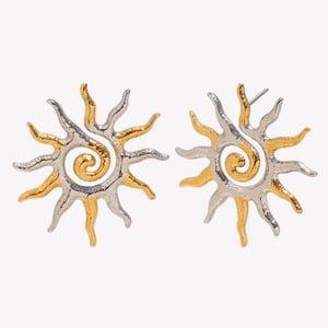 1 Pair Classic Sun Stainless Steel Gold Color Women's Stud Earrings h5
