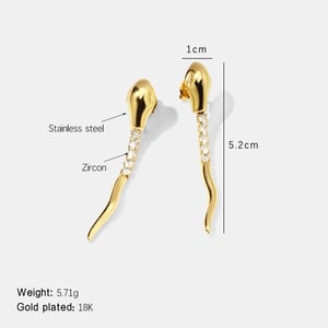 Schlangenförmige Ohrringe aus Edelstahl in Goldfarbe mit Zirkonia h5 