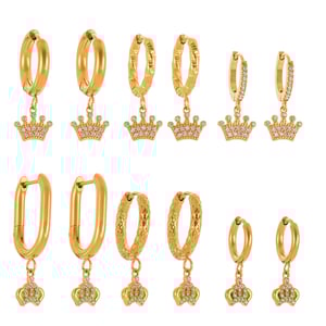 1 Pair Elegant Crown Stainless Steel Gold Color Zircon Women's Drop Earrings h5 Picture6