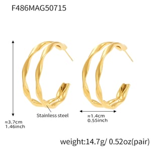 1 Pair Double Circle Stainless Steel Gold Color Women's Hoop Earrings h5 Picture2