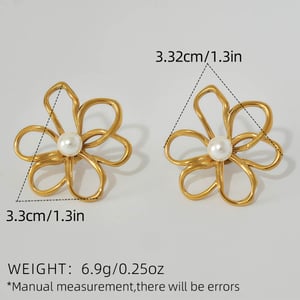 1 Pair  Retro Flower Stainless Steel  Gold Color  Women's Stud Earrings h5 Picture2