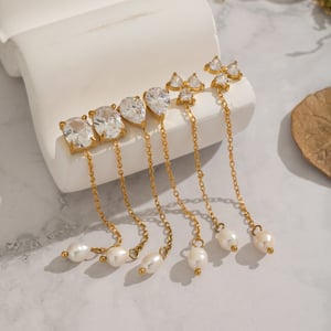 1 Pair Irregular Shape Stainless Steel Gold Color Zircon Dangle Earrings h5 Picture2