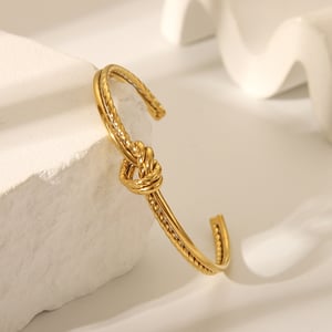 1 Piece Twist Shape Stainless Steel Gold Color Cuff Bracelet h5 Picture3