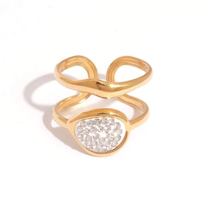1 Piece Casual Hollowed-out Stainless Steel Gold Color Statement Rings h5