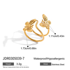 1 Piece Retro Shape Butterfly Stainless Steel Gold Color Natural Stone Statement Rings h5 Picture2