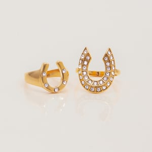 1 Stück luxuriöse Statement-Ringe aus Edelstahl in Hufeisenform in Goldfarbe h5 Bild3