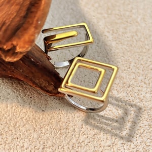 1 Piece Mixed Gold Rectangle Stainless Steel Statement Ring h5 Picture4