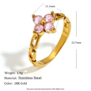 1 Piece Elegant Flower Stainless Steel  Gold Color Zircon Women's Gemstone Rings h5 Picture4