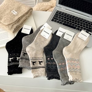 1 Pair Thickened Wool Christmas  With Elk Pattern Women's Mid-Calf Socks h5 Picture3