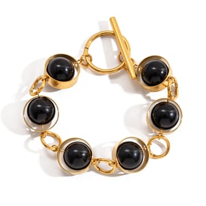 1 Piece Black Glass Beads Stainless Steel Gold Color Women's Beaded Bracelets h5 