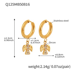 1 Pair Classic Angel Stainless Steel Gold Color Zircon Women's Drop Earrings h5