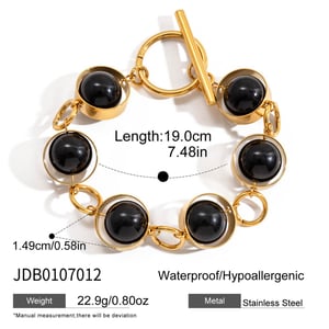 1 Piece Black Glass Beads Stainless Steel Gold Color Women's Beaded Bracelets h5 Picture2