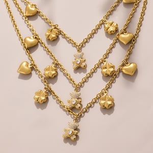 Cute Bear Clover Stainless Steel Gold Color Women's Jewelry Sets h5 Picture3