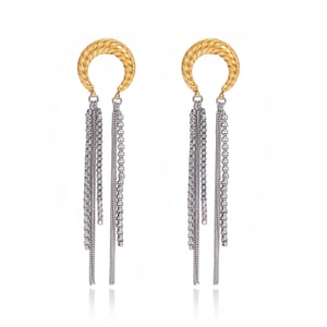 1 Pair Casual Tassel Moon Stainless Steel Gold Color Women's Dangle Earrings h5