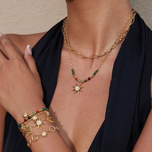 Klassische Sonne Edelstahl Gold Farbe Damen Schmuck Sets h5 Bild7