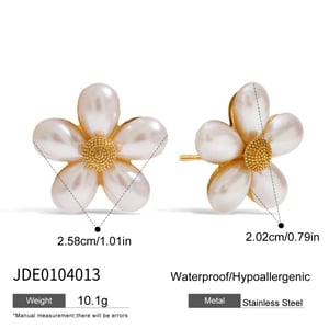 1 Pair Elegant Flower Stainless Steel Gold Color Shell Women's Stud Earrings h5