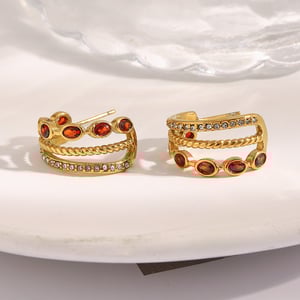 1 Pair Classic Stainless Steel Gold Color Red Zircon Women's Hoop Earrings h5 Picture6