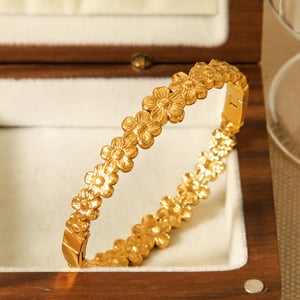 1 Piece Simple  Daily Flower Stainless Steel  Gold Color  Women's Bangles h5 Picture5