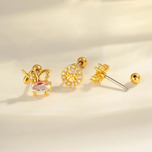 1 Piece Copper Gold Color Zircon Piercing Earring h5 Picture3