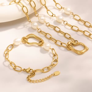 Classic Irregular Shape Stainless Steel Gold Color Women's Jewelry Sets h5 Picture4