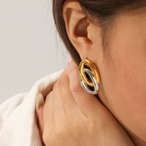 1 Pair Mixed Gold Color And Silver Colors Stainless Steel   Women's Stud Earrings h5 Picture3