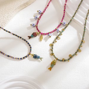 1 Piece Vintage Fish Stainless Steel Gold Color Natural Stone Women's Beaded Necklaces h5 Picture3