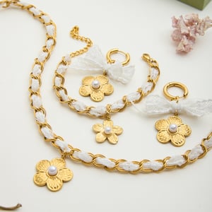 Romantic Flower Lace Stainless Steel Gold Color Women's Jewelry Sets h5 Picture3
