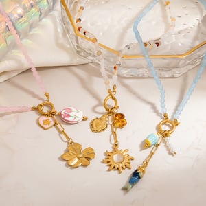 1 Piece  Sweet Flower Sun Fish Stainless Steel  Gold Color  Women's Beaded Necklaces h5 Picture5