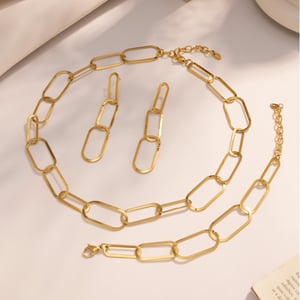 Simple Squircle Stainless Steel Gold Color Women's Jewelry Sets h5 Picture2