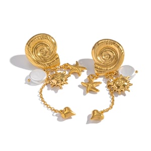 1 Pair Sun Shape Stainless Steel Gold Color Dangle Earrings h5 Picture5