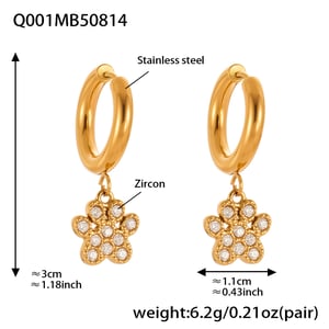 1 Pair Romantic Dog's Paw Stainless Steel Gold Color Zircon Women's Drop Earrings h5
