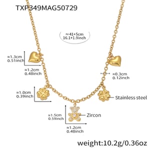 Cute Bear Clover Stainless Steel Gold Color Women's Jewelry Sets h5